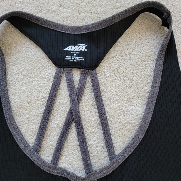Avia Black and Gray Strappy Racer Back Tank Ribbed Exercise Workout Tank Top - Picture 3 of 6